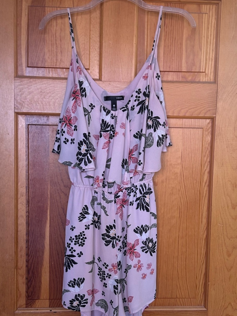 Aqua Romper, Bloomingdale’s. M. Pale Pink Floral with Black and Coral Accents